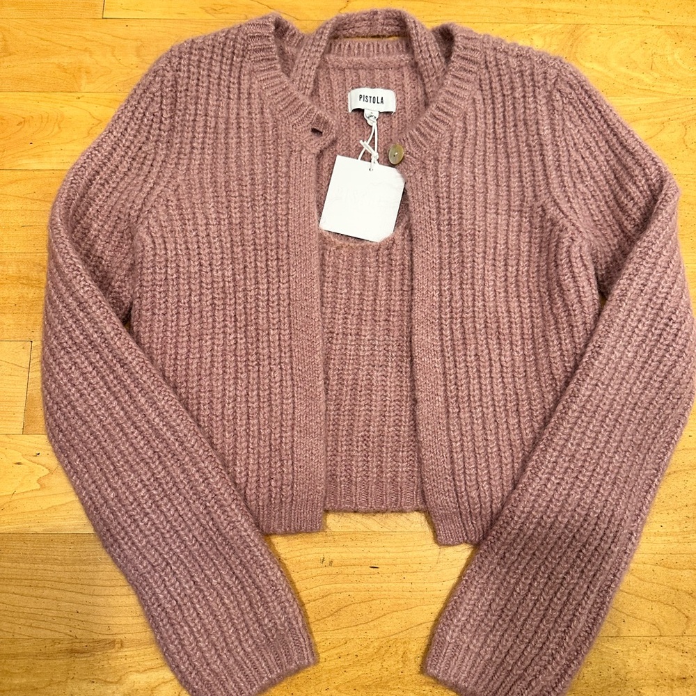 Pistola Mauve Ribbed Cardigan NWT Size Small